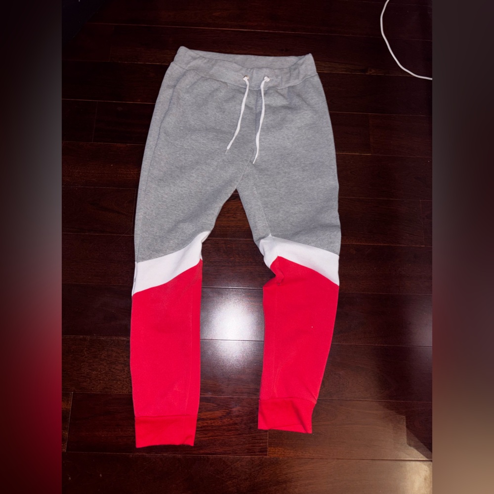 Gray and Red Jogger Pants